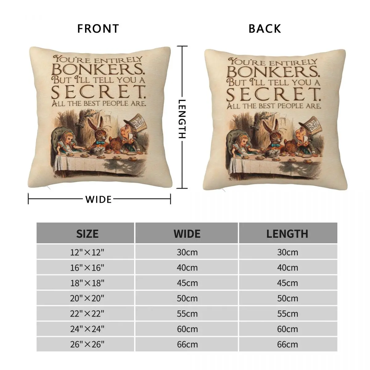 You're Entirely Bonkers Secret Square Pillowcase Polyester Linen Velvet Printed Zip Decorative Car Cushion Cover