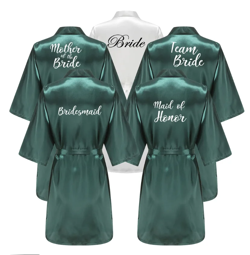 Wedding Party Team Bride Robe With White Letters Kimono Satin Pajamas Bridesmaid Bathrobe YE6522