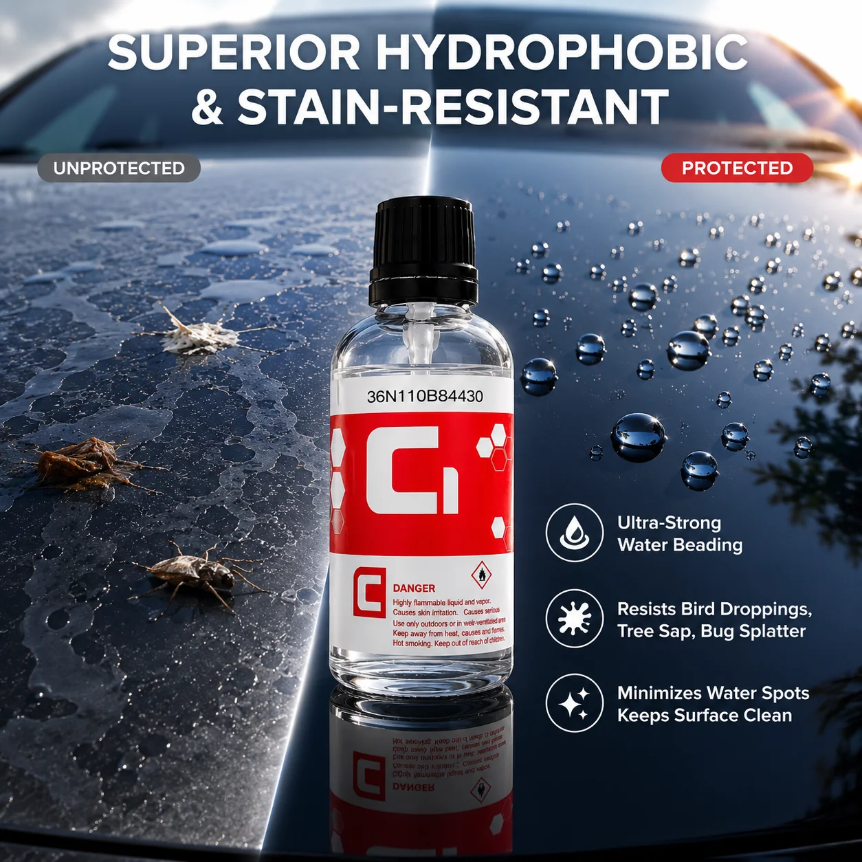 2PCS C1 EXO V5 Car Ceramic Coating Kit Base Coat and Hydrophobic Top Coat High Gloss Water Repellent Paint Protection