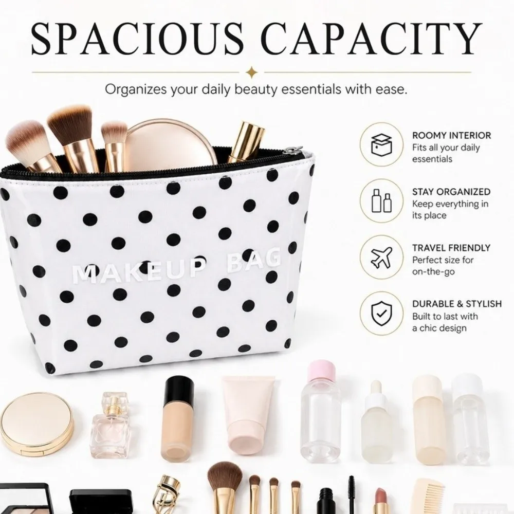 Large Capacity Striped Makeup Bag Lightweight Waterproof Toiletry Storage Bag Hand-Held Multipurpose Polka Dot Makeup Case Women