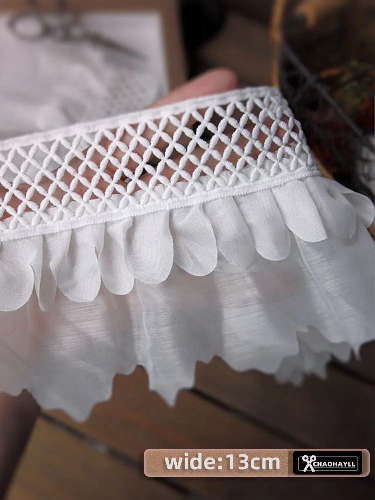 1 jard 13CM szeroki z siatką, szyfonowa plisowana koronka materiał do wykończenia z frędzlami sukienka na wesele marszczone mankiety do szycia