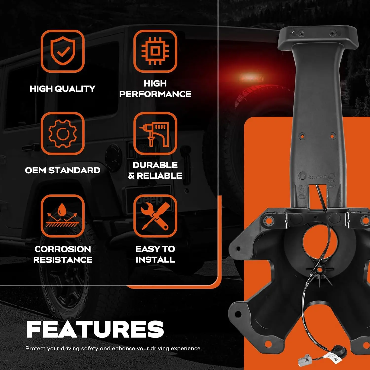 دعامة حامل الإطارات الاحتياطية العالمية مع ضوء فرامل LED وحزام أسلاك لسيارة جيب رانجلر JK 2007-2018