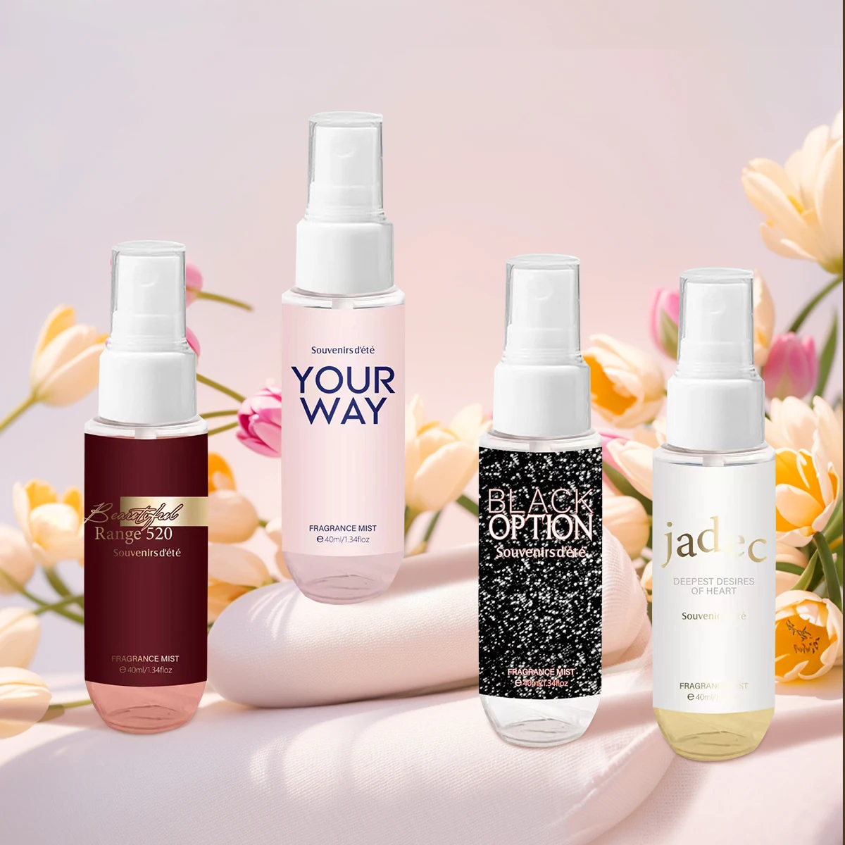 

4pcs pink women's body perfume, fresh floral fragrance spray, lasting fragrance, alcohol free, ideal gift for women