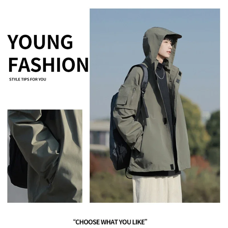 

Spring and Autumn Japanese Fashion Workwear Coat Men's High Street Loose Three Defense Rushing Jacket Hooded Jacket Men Clothing