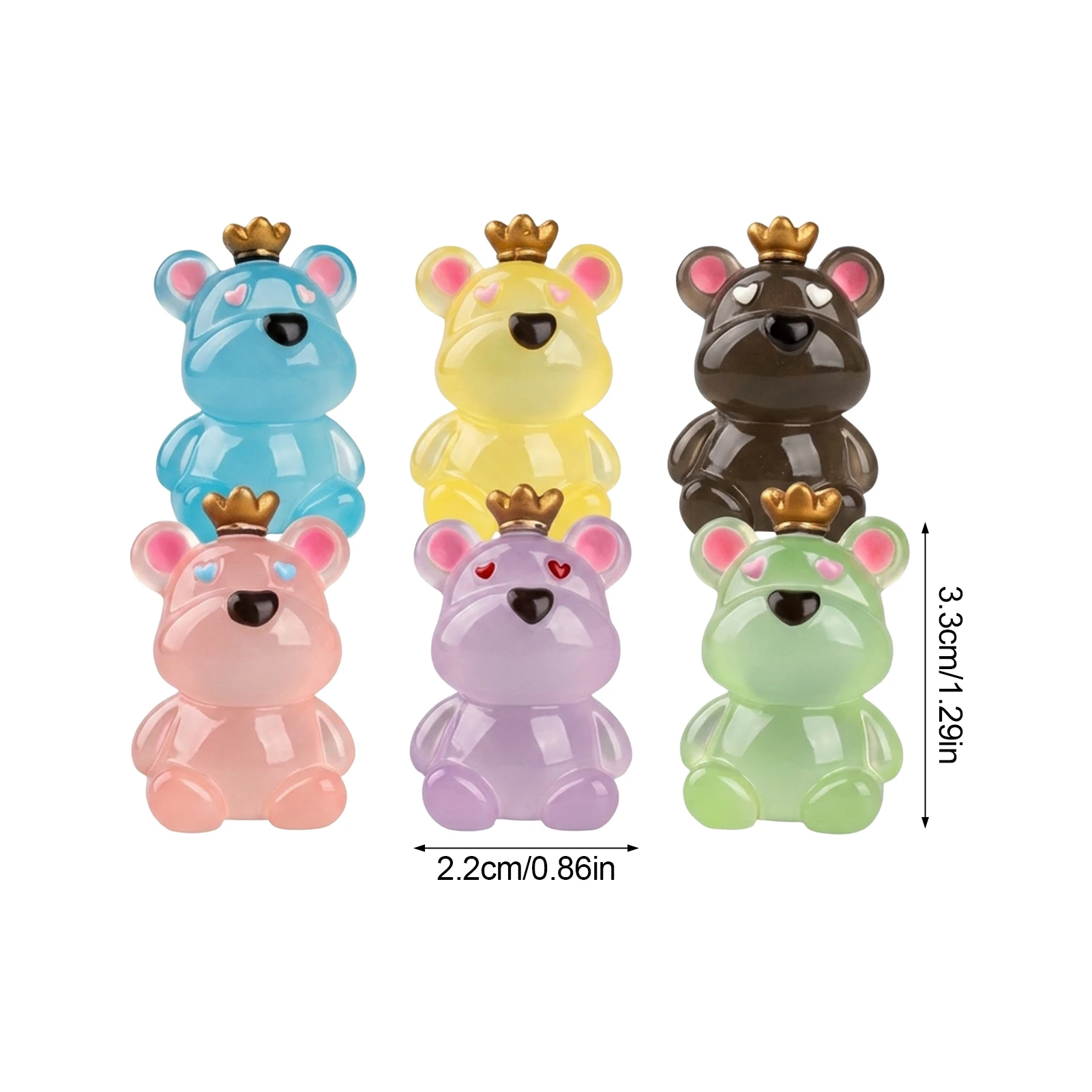 Cute Bear Figurine Glow in Dark Miniatures for Terrarium Bottle Crafts Resin Crown Ornament Desktop Decoration Accessories
