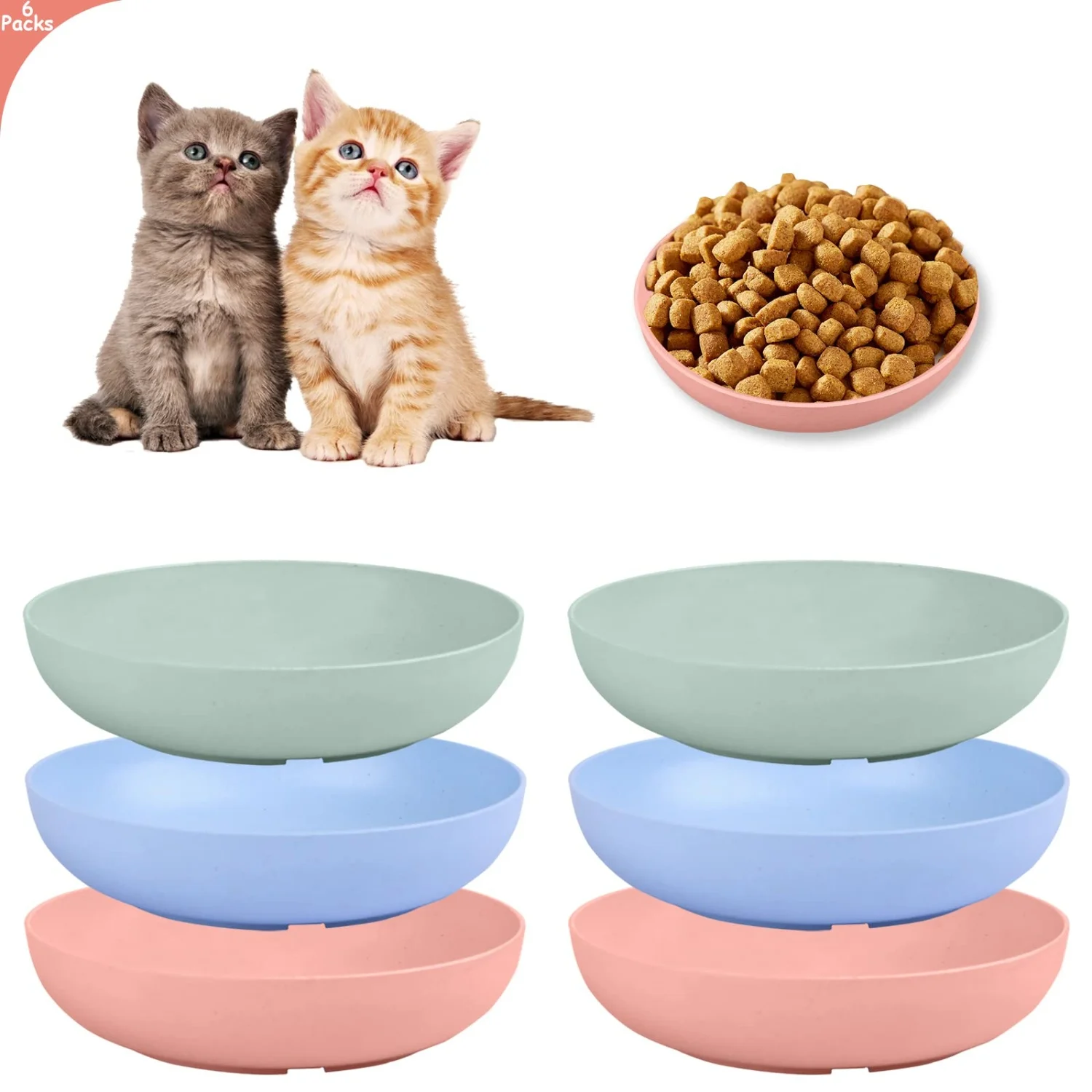 

6 Cuencos para Gatos con Pajita de Trigo, Plato de Comida Poco Profundo de 5.5 Pulgadas, Cuencos Anchos de Alimentación Húmeda