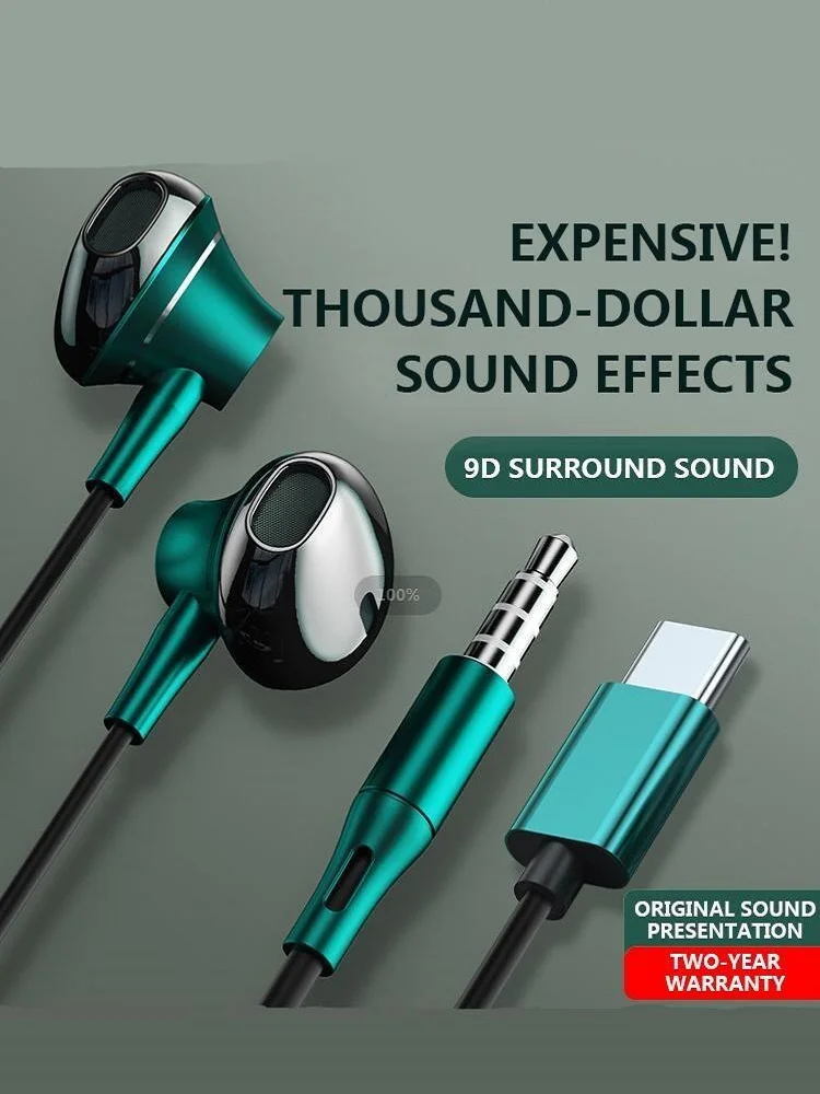 Słuchawki Type C i 3.5mm HiFi Bass Stereo z regulacją głośności, zestaw słuchawkowy z mikrofonem HD, przewodowe słuchawki douszne do iPhone 15-17 / serii Samsung. — zdjęcie 2