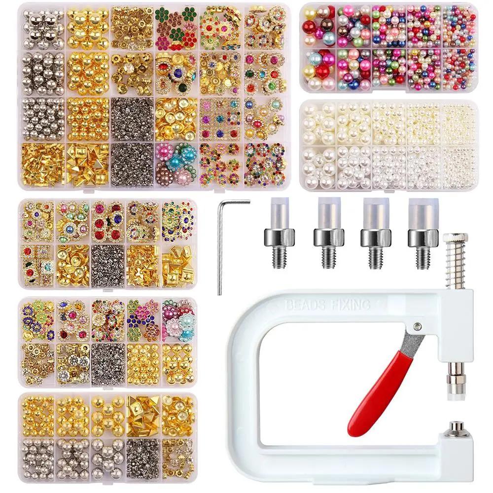 

Handmade Rivet Buttons Machine DIY Clothing Tool Rivet Setting Kits Pearl Rivet Buttons DIY Manual Round Pearl Fixing Machine