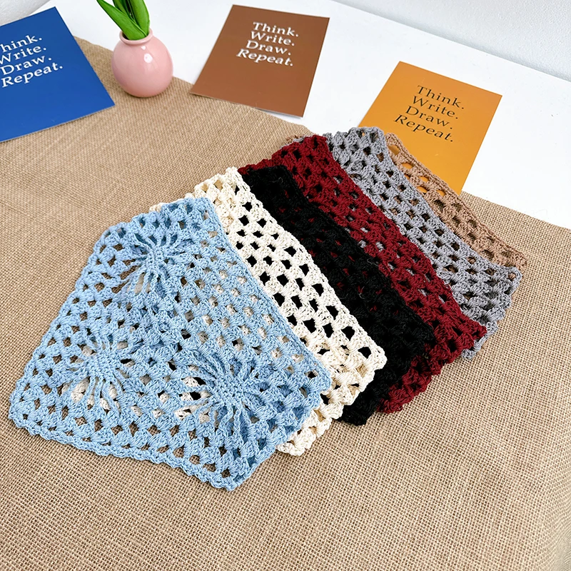 French Ins Handmade Cotton Thread Crochet Hollowed Triangle Headband Women Retro Literary Artistic Photo Atmosphere Headscarf