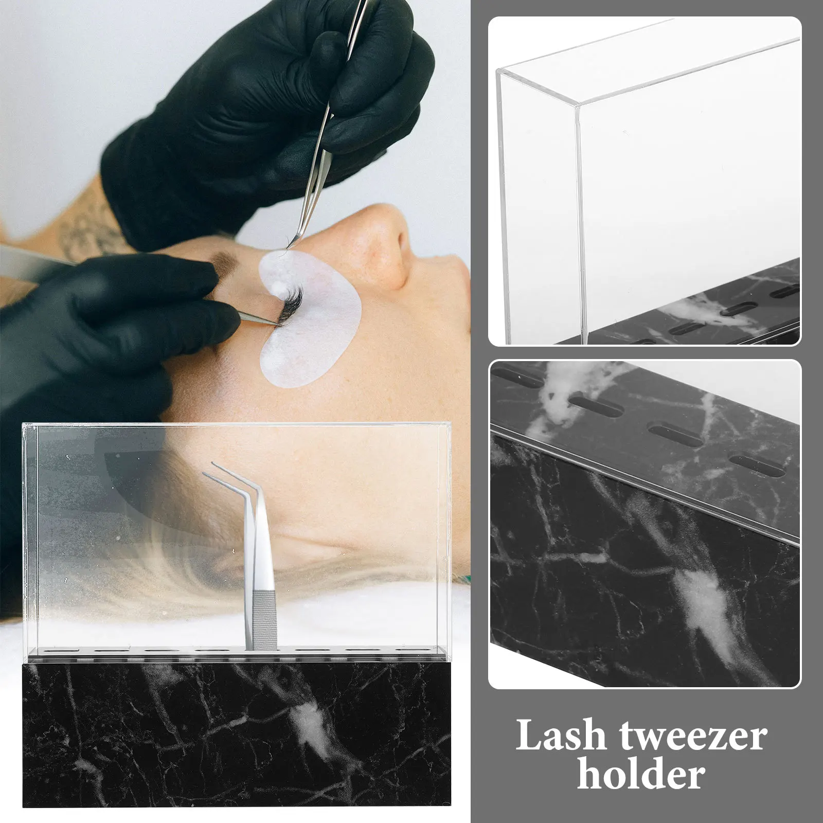 

Eyelash Tweezers Rack Acrylic Makeup Organizer Marble Pattern Practical Stand For Salon Beauty Storage Display Convenient