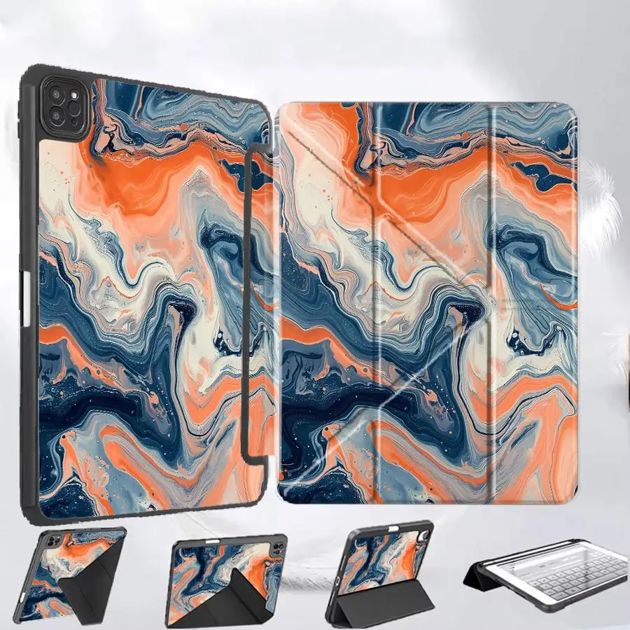 

Чехол-подставка для планшетов iPad Mini 6, 7, Pro 11, 10, 9, 8, 7 поколений, Pro 12.9 дюймов 2025, Air 4, 5, M3, M2, M4, 11 дюймов, сине-оранжевый, с эффектом жидкости