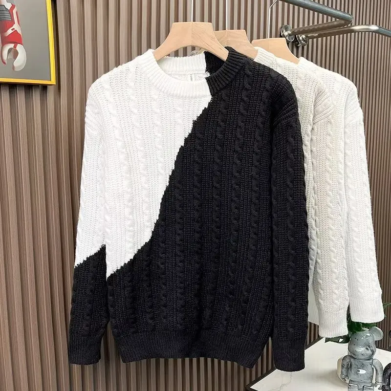 

Свободный мужской трикотаж, круглый пуловер Ne, зимний ленивый Sle, модный брендовый корейский вариант, цветной базовый слой, повседневный свитер