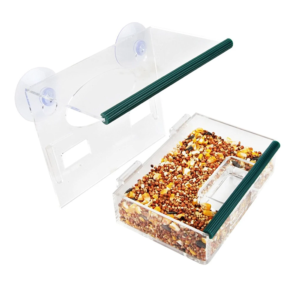 

Premium Window Transparent Large Capacity Feed Station Strong Suction Cups Removable Tray Drain Holes Attract Wild Birds Garden
