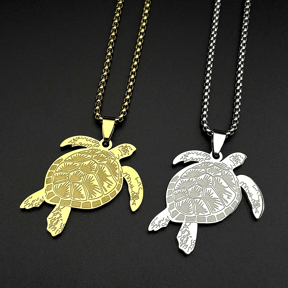 Sea Turtle Necklace For Women Men Stainless Steel Ocean Tortoise Seaweed Reefs Chain Jewelry Gift Beach Holiday Animal Lover