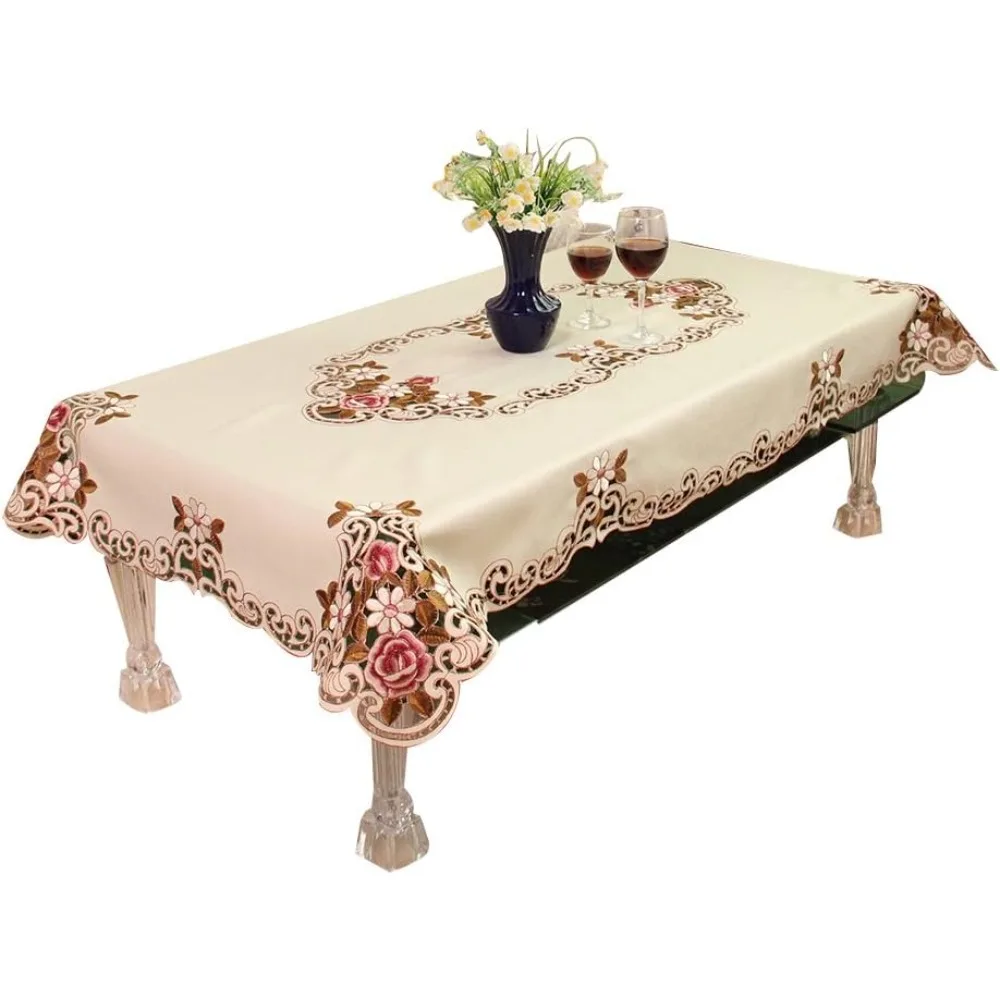 Coffee Table Cloth for Home Garden Wedding Party Decoration,60x120cm European Pastoral Embroidered Square Tablecloth