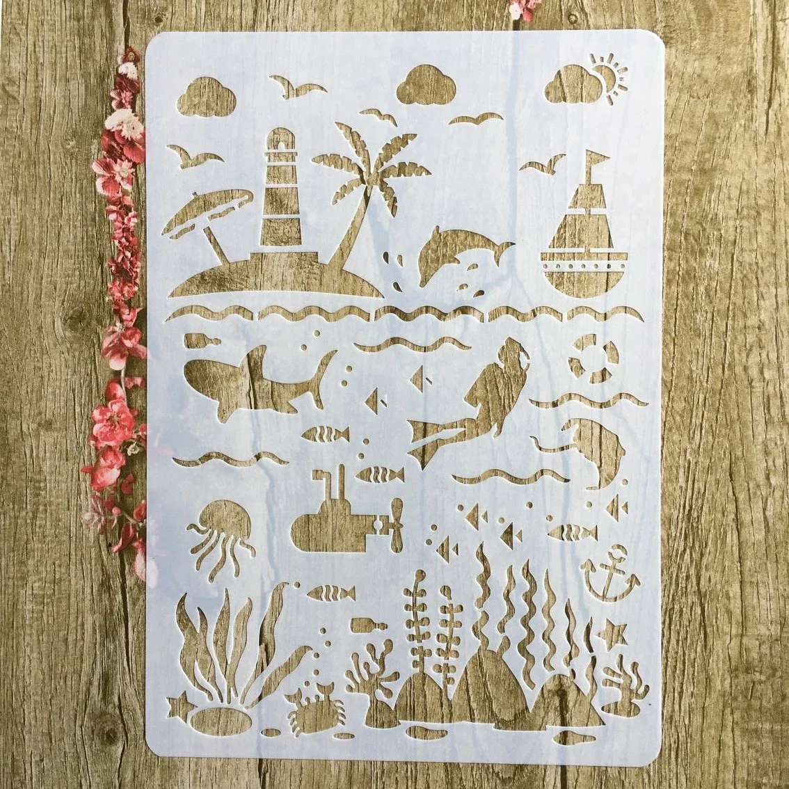 A4 29 * 21cm Ocean World DIY Stencils Wall Painting Scrapbook Coloring Embossing Album Decorative Paper Card Template