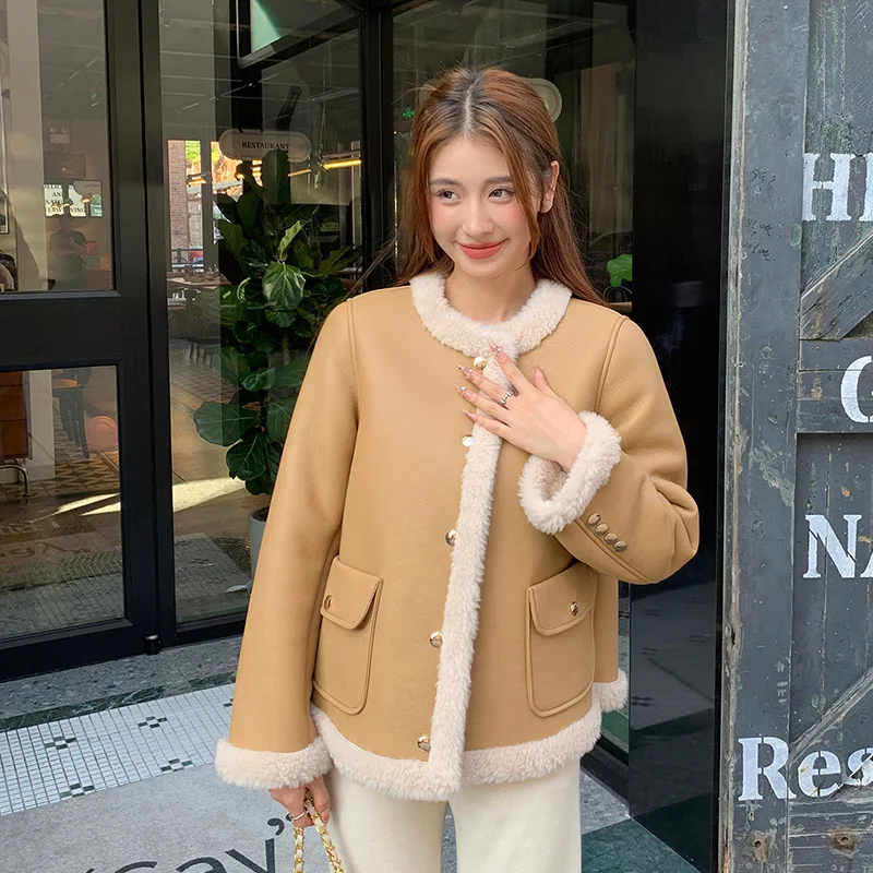 UMI MAO Sheepskin 100% Wool Coat Women Jackets Winter Tech Leather Motorcycle Jacket Outwear High-end Parka Real Fur Coat