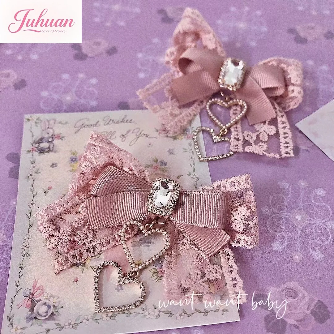 

Original Lolita Japanese Mass Production Mine Rhinestone Love Hairpin Headgear Pair Edge Clip Sweet Cute Girl Hair Accessories
