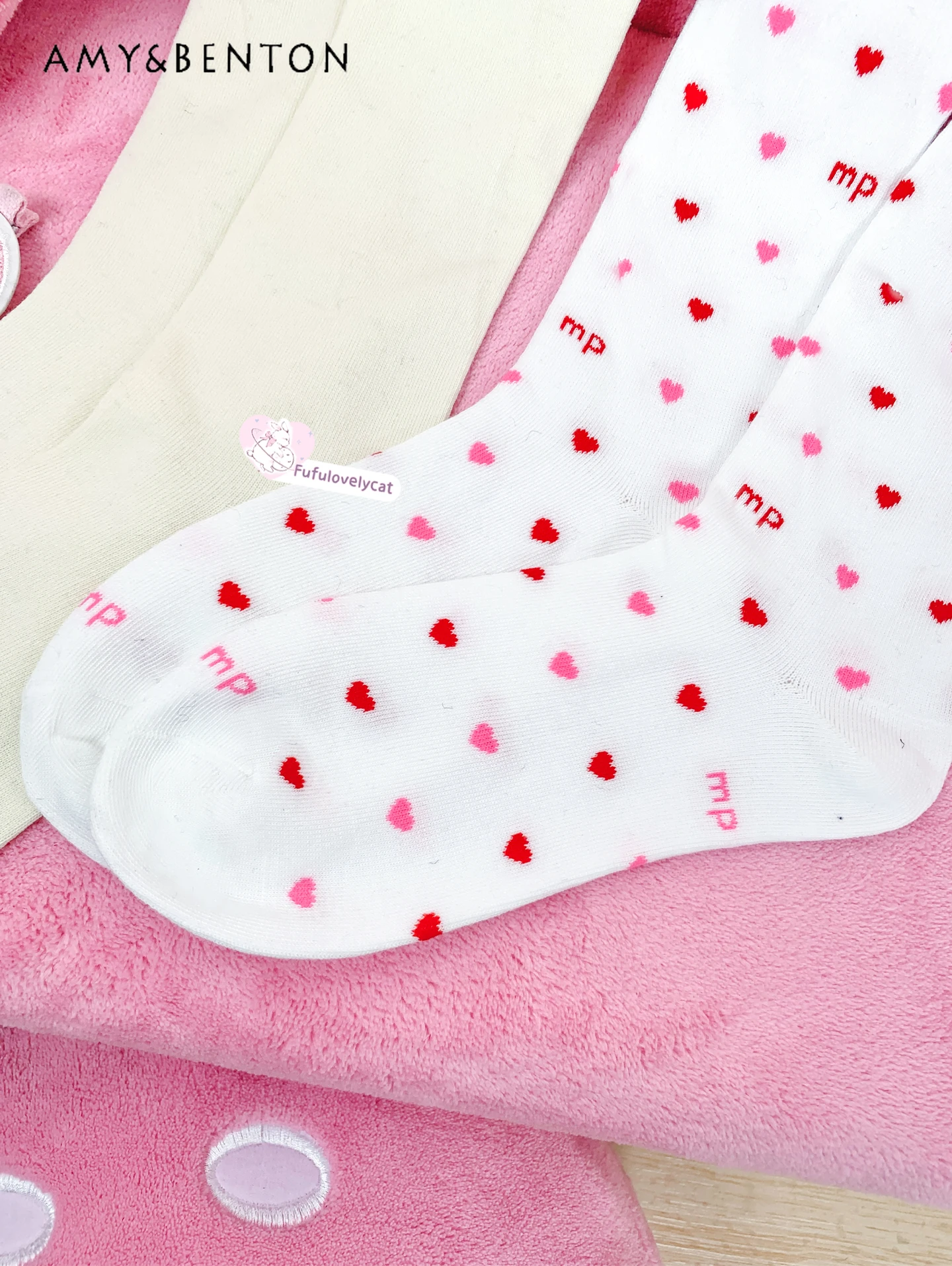 Kawaii Two-dimensional Girl Cute Pink Stockings Sexy Thigh High Stockings Japanese Retro Sweet Cute Love Print Knee High Socks