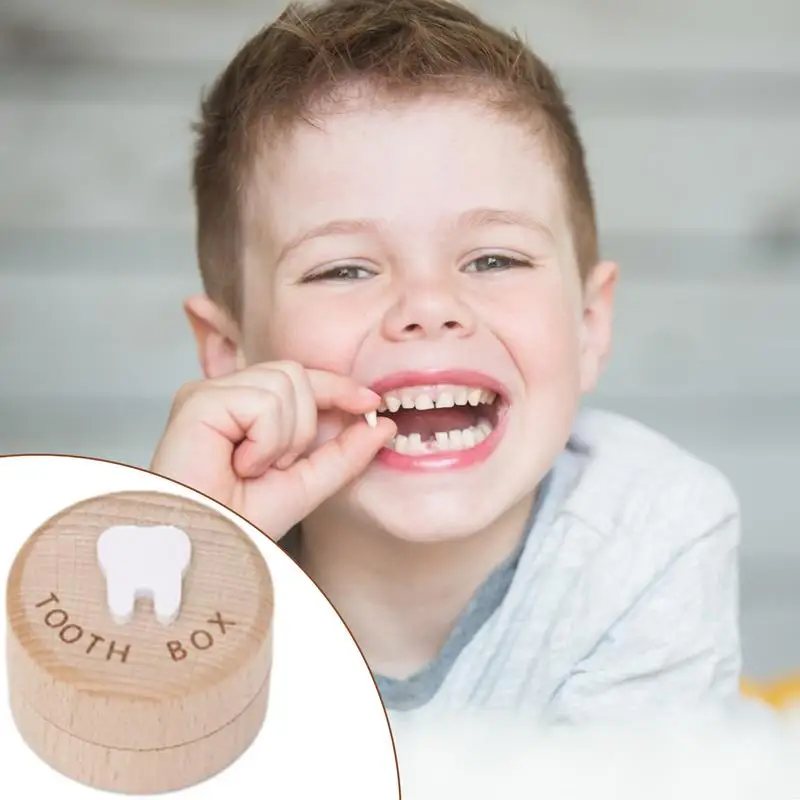 Caja de madera para recuerdo de dientes de bebé, almacenamiento de recuerdo de dientes caídos, lindo tallado, caja de cumpleaños para niño o niña