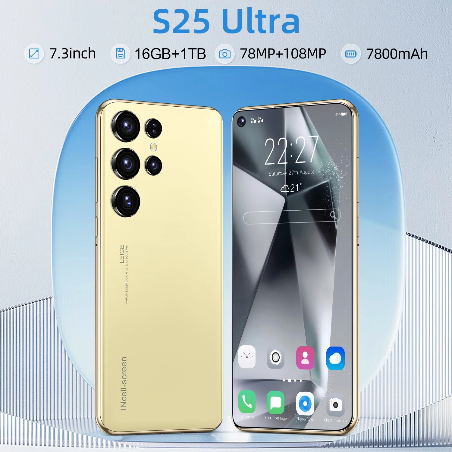 New S25 Ultra Smartphone 5G 7.3-inch HD Android 14 Snapdragon 8gen3 10 core dual SIM phone 7800mAh Unlocking Smartphone