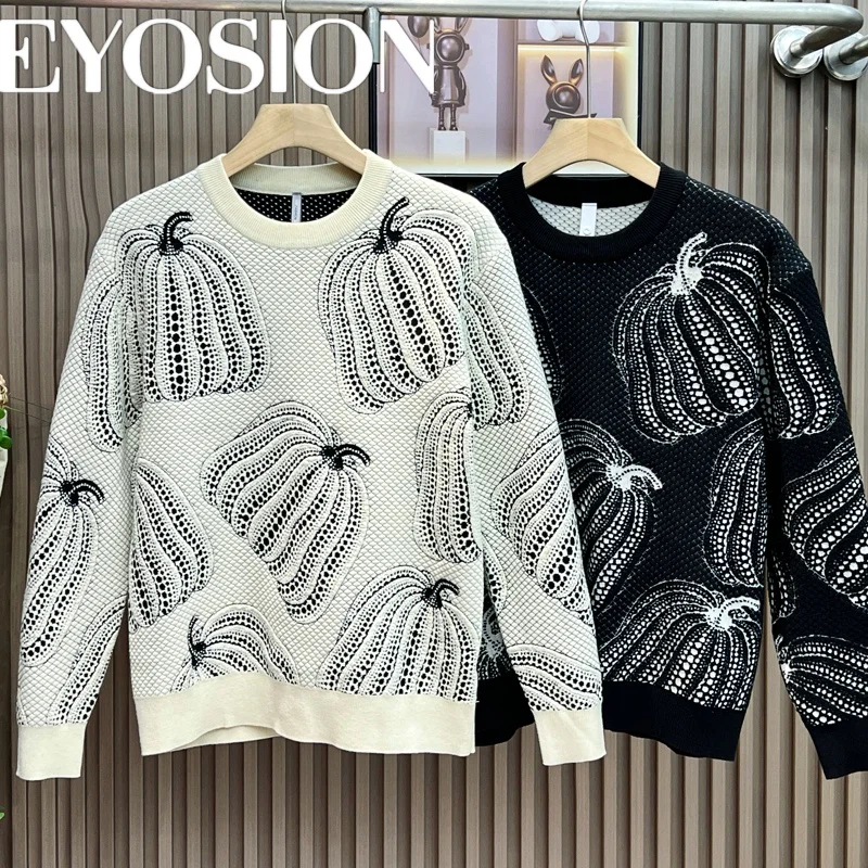 

Осенне-зимний новый свитер в стиле ретро, мужской свитер с круглым вырезом, жаккардовый тканый узор в виде тыквы, повседневный высококачественный пуловер с длинными рукавами