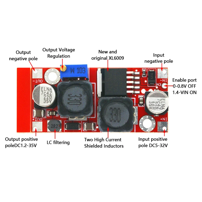 XL6009 4A Boost Converter Step Up regolabile 15W 5-32V a 5-50V DC-DC modulo di alimentazione ad alte prestazioni a bassa ondulazione