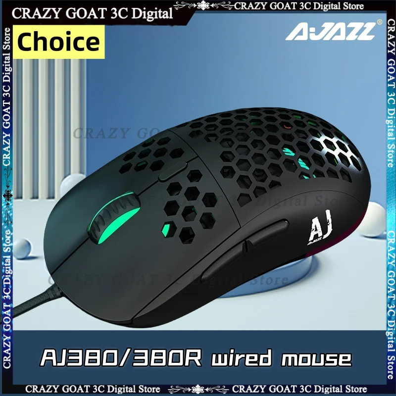 AJAZZ AJ380/AJ380R Wired Mouse Hollow-out Design Ergonomics Light Weight Adjustable DPI Esports game mouse PC Accessories Gift