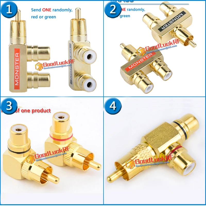 RCA Male to Dual RCA Female Right Angle 90 Degree audio and video connection Brass lotus threeType 