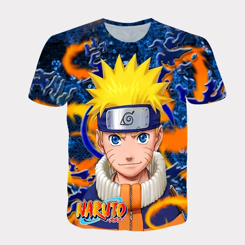 Figuras de Naruto Anime Uzumaki Naruto Kakashi, camiseta de Cosplay para niños, camiseta de manga corta con estampado 3D para niños, ropa