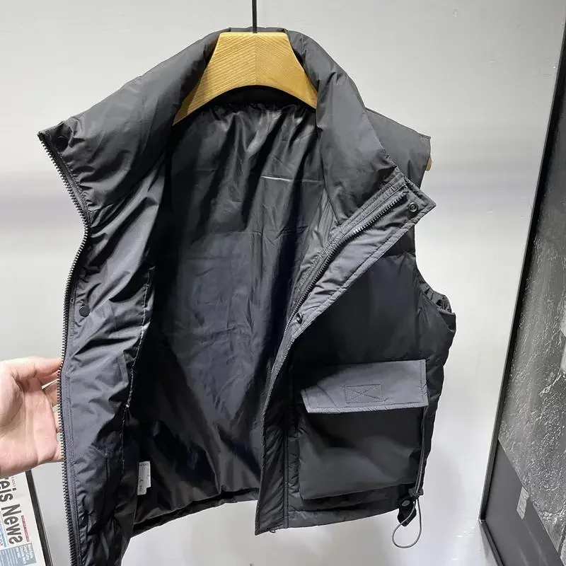 New Down Vests Women Winter Warm Thick Sleeveless Jacket Parkas Loose Waistcoat Stand-up Collar Puffer Jacket Men Clothes