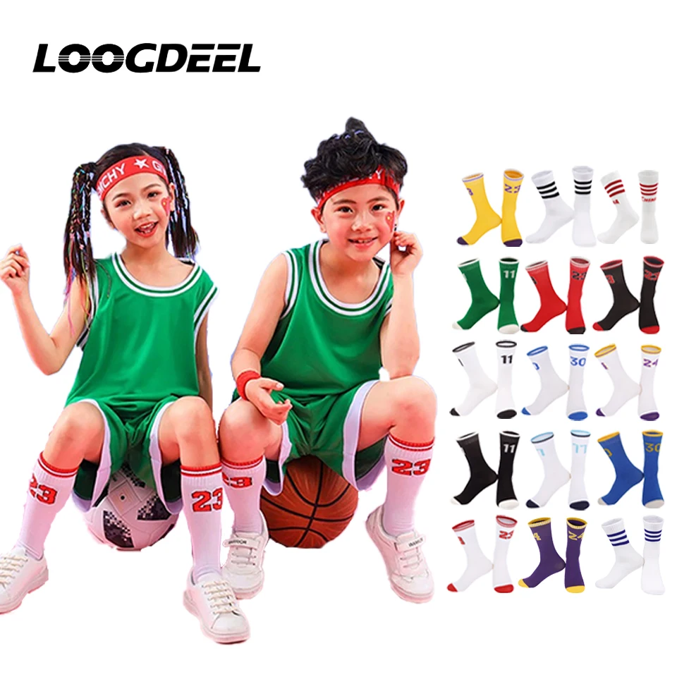 Loogdeel Kids Basketball Socks Digital Design Breathable Thi
