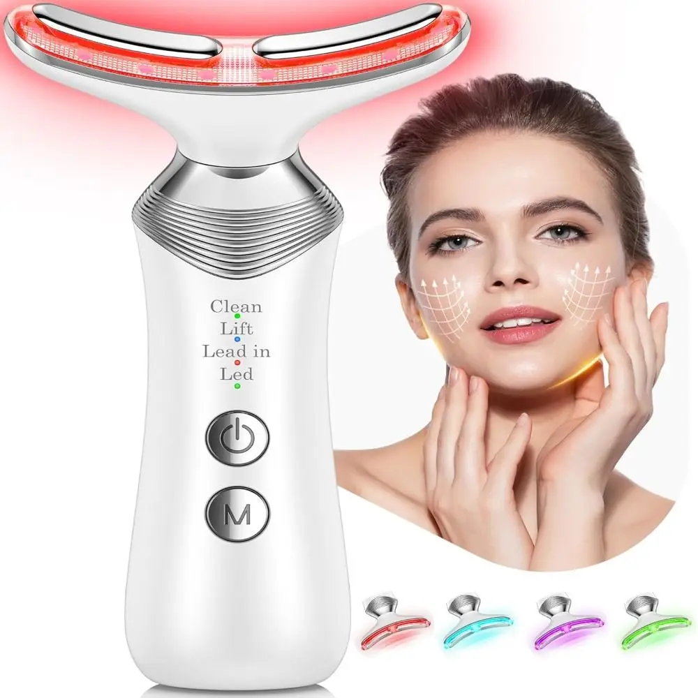 

LED Light Red Light Therapy Device Wrinkle Puffiness Reduction Lifting Firming Face Neck Messager Vibration 4 Modes
