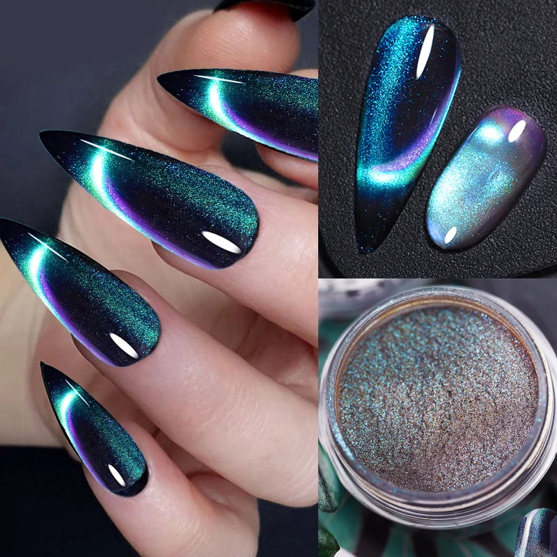 6Colors/set Chameleon Magnetic Cat Eye Nail Powder Net2-3g 9D Laser Magnet Chrome Powder DIY Magic Cat's Eye Magnet Powder