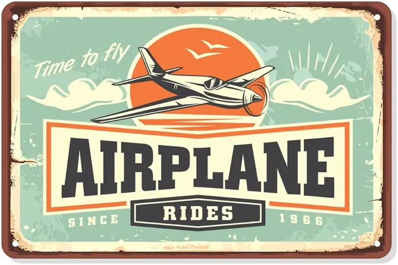 Vintage Airplane Tin Sign,Time To Fly Metal Signs,Airport Awaits Room Wall Decortive Signs,Retro Wall Art Decoration for