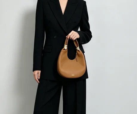 2026 New Half Moon Handbag Fashion Chic Trend High Mini Dumpling Bag Women Black Grained Leather Face Hardware End Shoulder Bag image 3