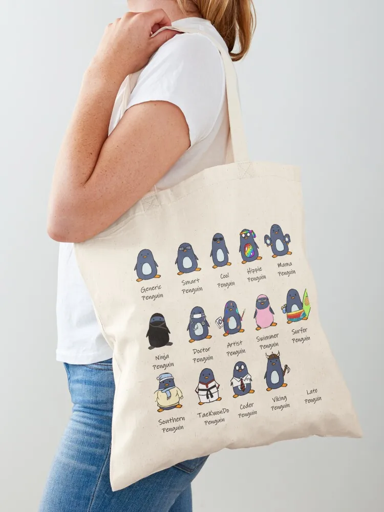 Types of Penguins Design Tote Bag large tote bag custom canvas bag Large bags for women Canvas Tote