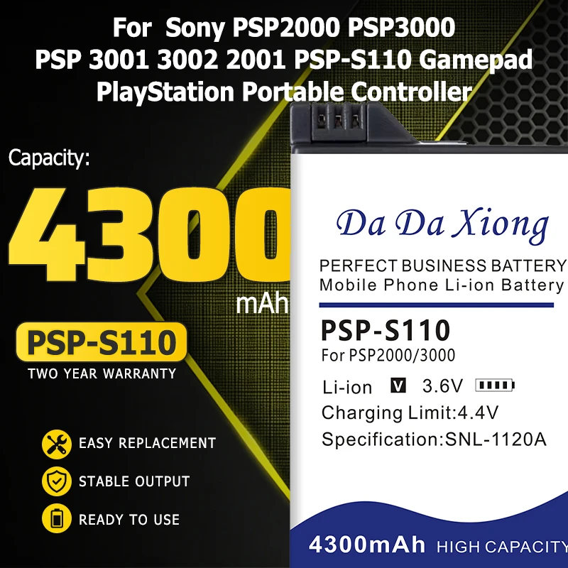 DaDaXiong 4300mAh 배터리 소니 PSP3000 PSP2000 PSP 2000 3000 3001 3002 2001 PSP-S110 게임 패드 플레이 스테이션 휴대용 컨트롤러