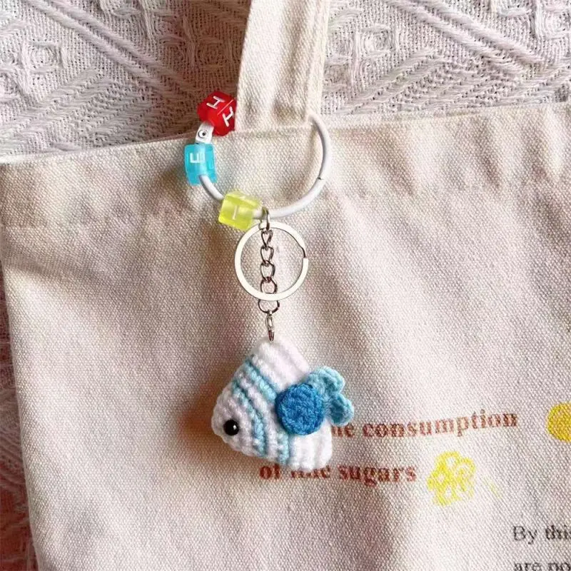 Cute Tropical Fish Series Crochet Keychain Knitted Clown Fish Pendant Keyring Wholesale Cute Fish Keychains Custom Packaging