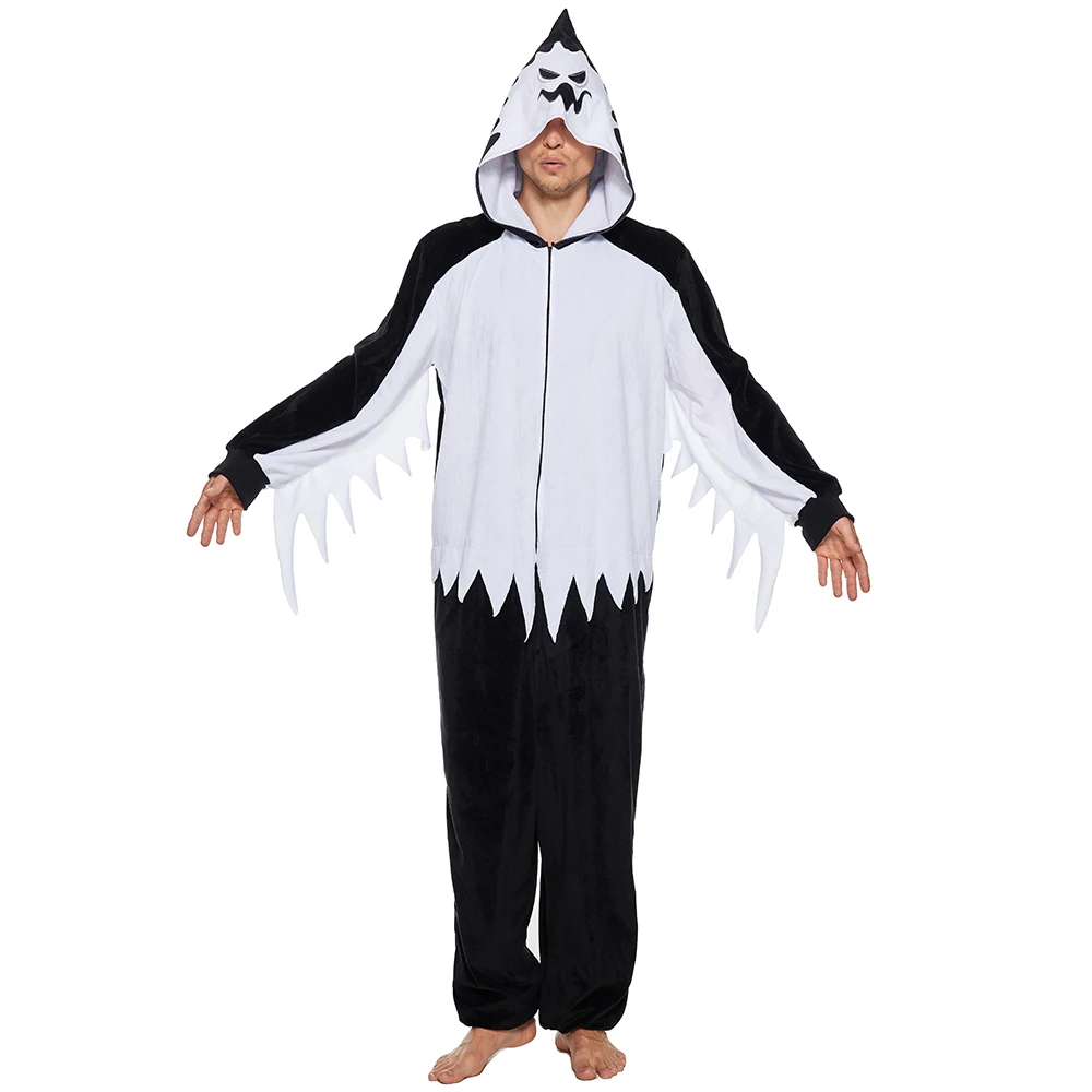 

Eraspooky Adult White Ghost Pajamas Men Onesies Hooded Women Sleepwear Halloween Costume Kigurumi Cosplay Carnival Fancy Dress