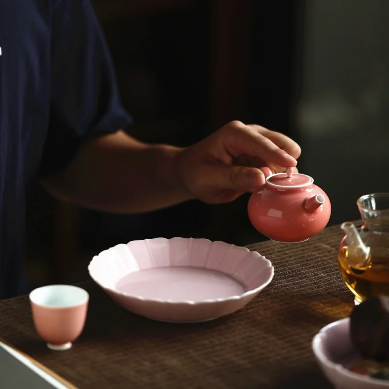 Kuikou Tea Tray Jingdezhen Shadow Glaze Pot Tray Bamboo Tea Tray Water-Storing Tea Bearing Tea Cake Tray Chinese Zen Dim Sum Pla