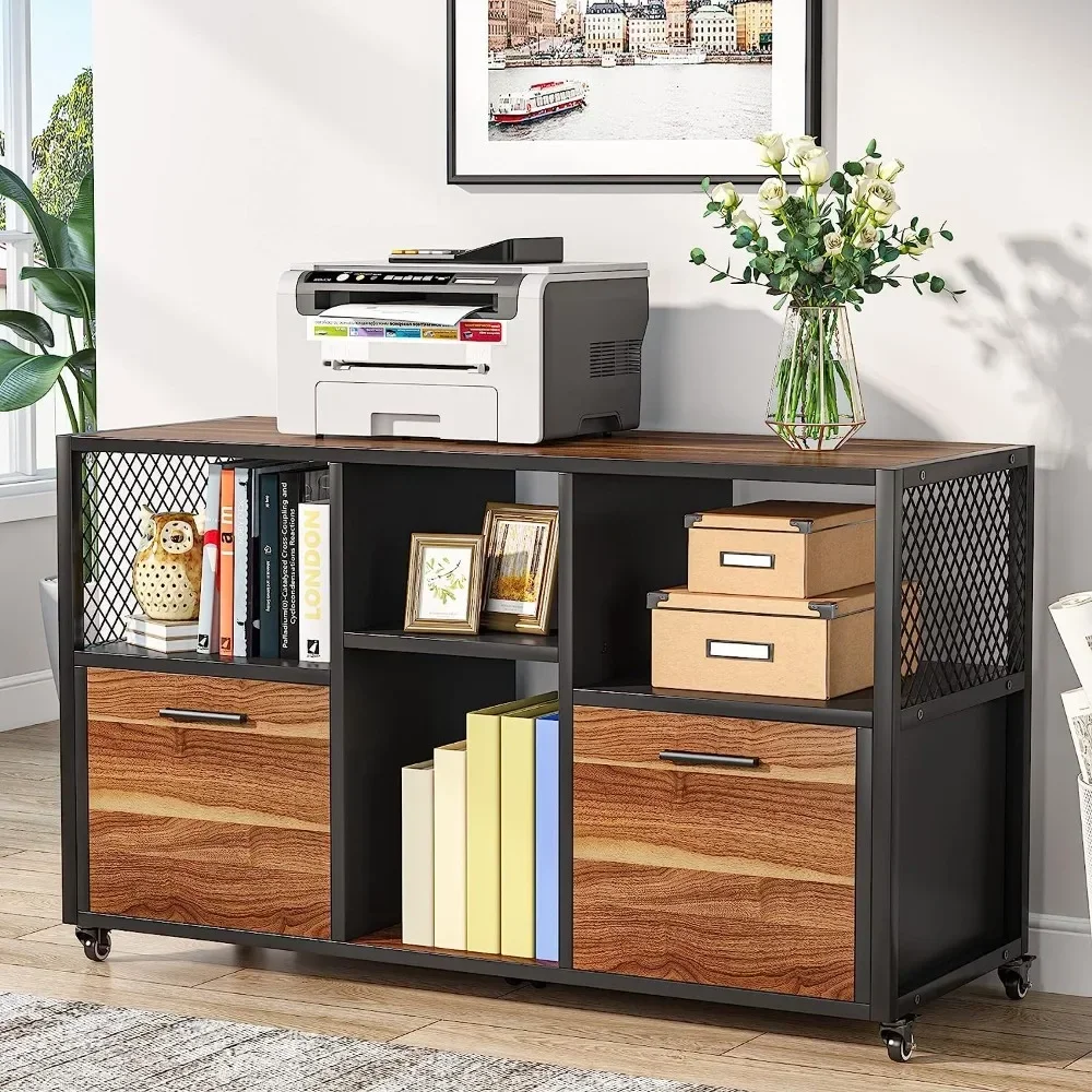 

2 Drawer File Cabinets, Mobile Lateral Filing Cabinet for Letter/ A4 Size, Printer Stand with Open Storage Shelves and Drawer