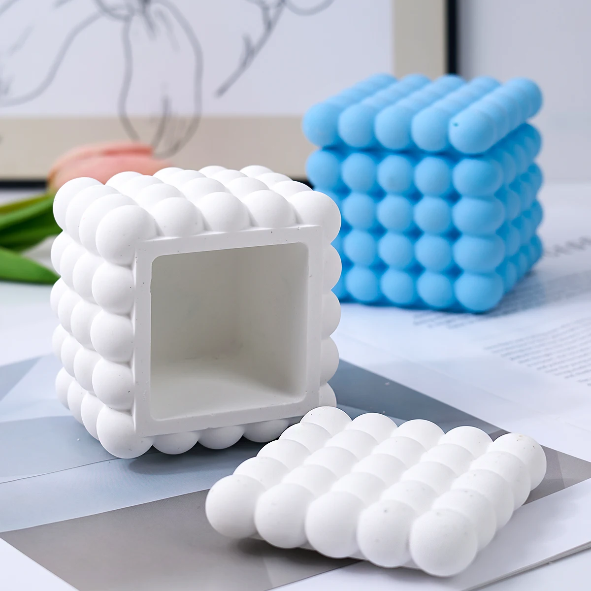 Moules en silicone pour pot à bulles 3D, récipient à bougie carré fait à la main bricolage, prise en compte du moule, boîte de rangement, artisanat créatif, décoration d'intérieur