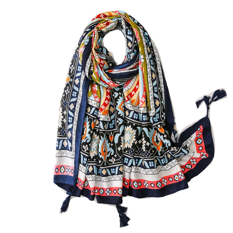 2019 Twill Cotton Paisley Print Tassel Scarves Shawls Long Trendy Flower Pattern Beach Wrap Hijab Muffler One Color