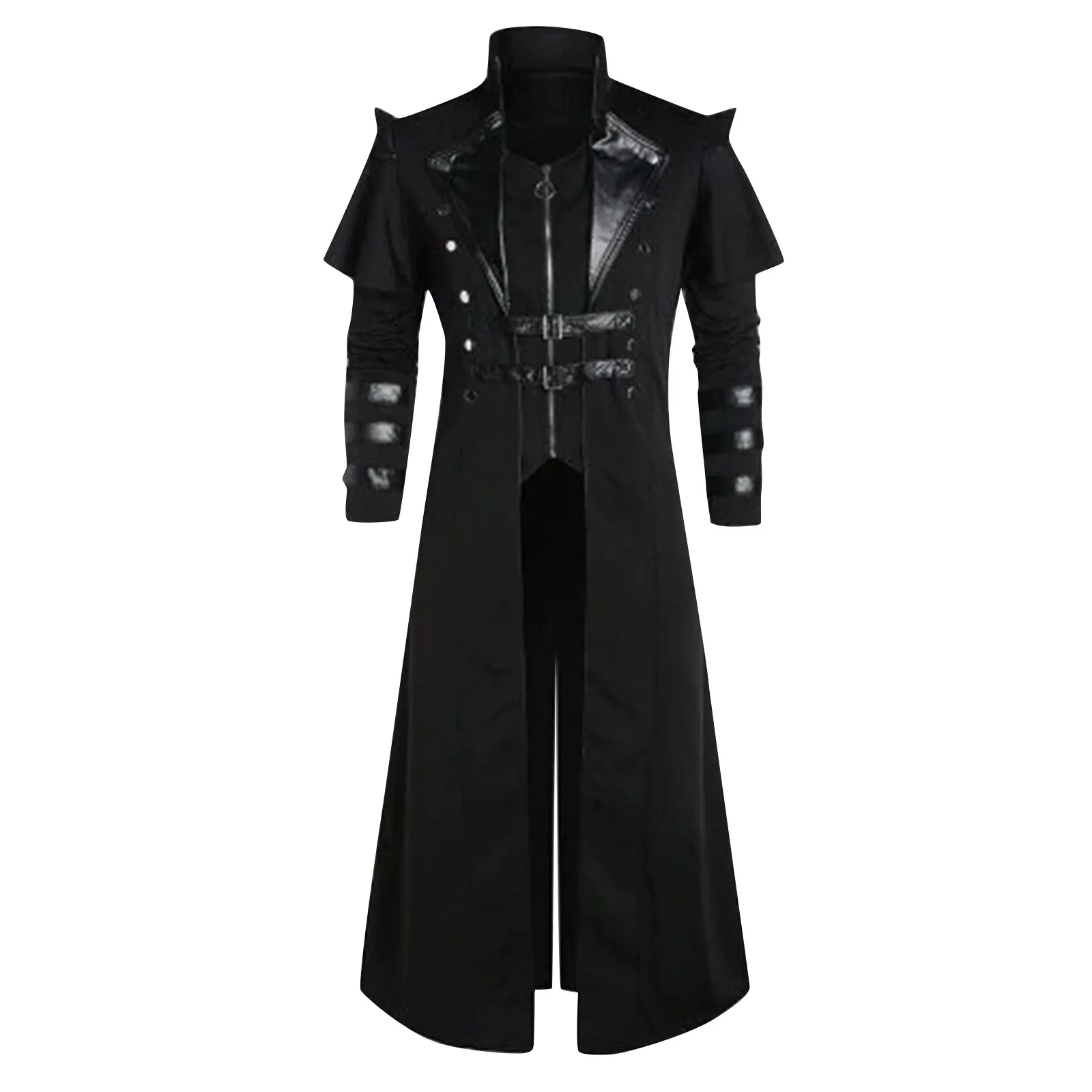 

Halloween Medieval Steampunk Assassin Pirate Costume Adult Vintage Black Long Split Jacket Gothic Armor Leather Coats 코스프레 의상