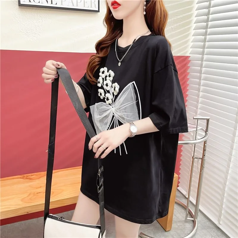 Abito estivo a maniche corte Fiori T-shirt ampia per donna Recensioni coreane Molti vestiti Abbigliamento estetico Top giovanili Donna