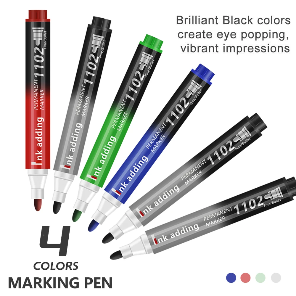 4/6/12 pcs/Set Permanent Marker Pen Waterproof Ink Fine Point Black Blue Red Oil Ink 3mm Round Toe Fine Color Marker Pens