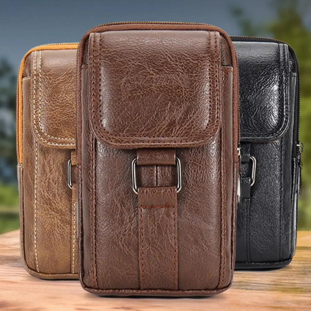 Vintage Style PU Leather Waist Strap Bag with Waist Hook Waterproof Chest Bag Multi Layer Mobile Phone Waist Bag Travel