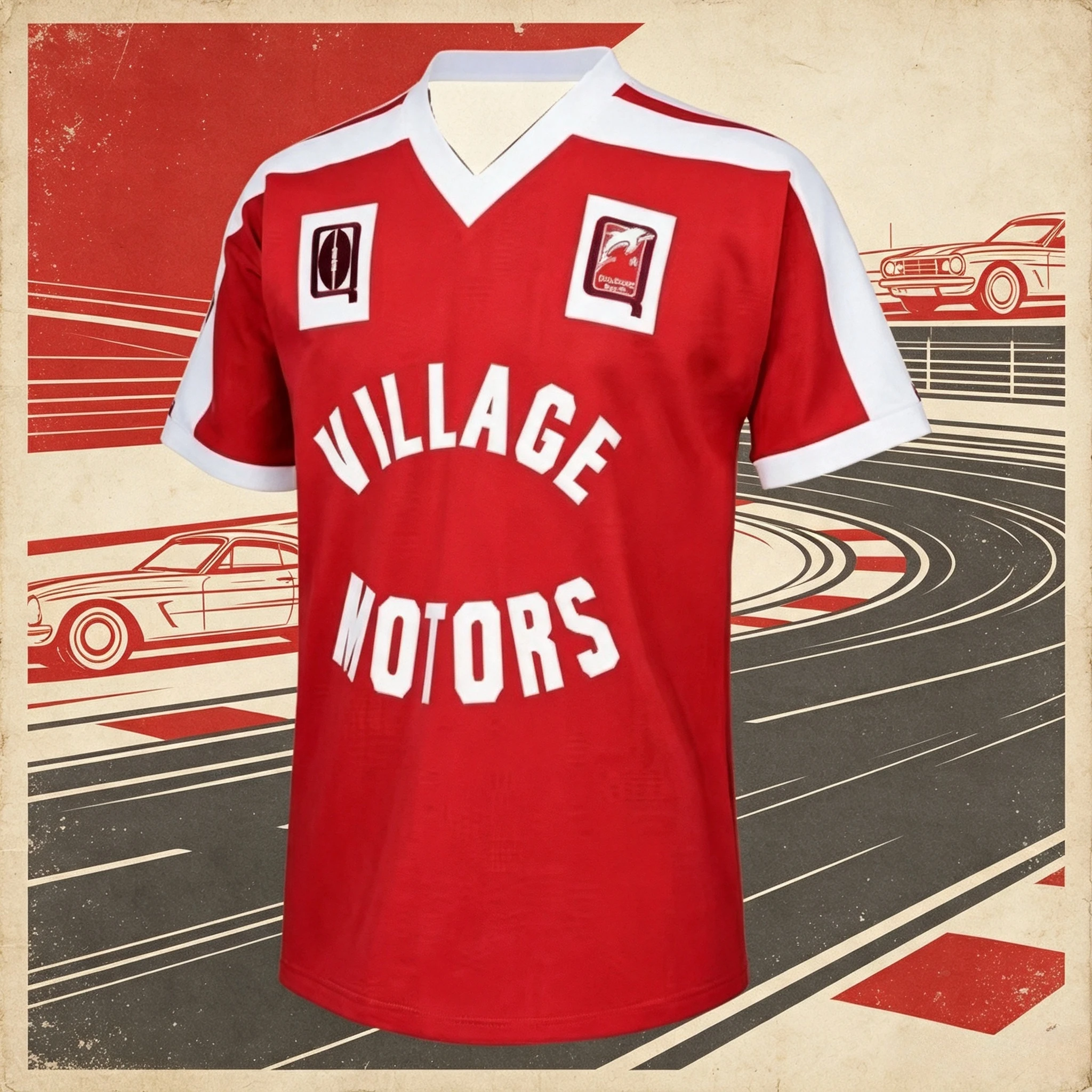 2026 Retro Red White V Neck Dolphins Village Motors Vintage Rugby Jersey Family Matching Suitable for Daily and Training Wear