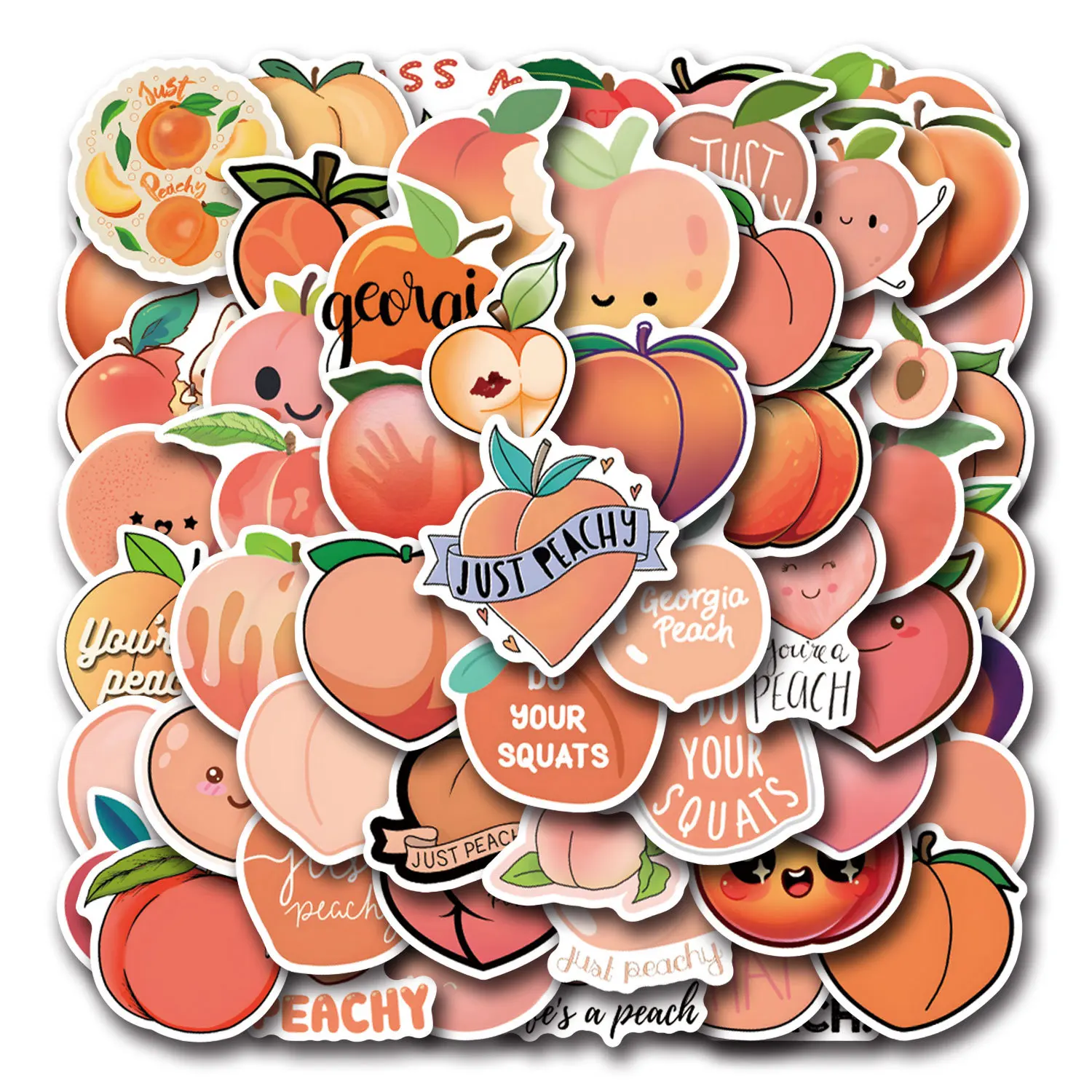 

55/110PCS Cartoon Peach Cute Fruit Peach Graffiti Sticker DIY phone Luggage Laptop Guitar Bike Skateboard fridge toys sticker ﻿
